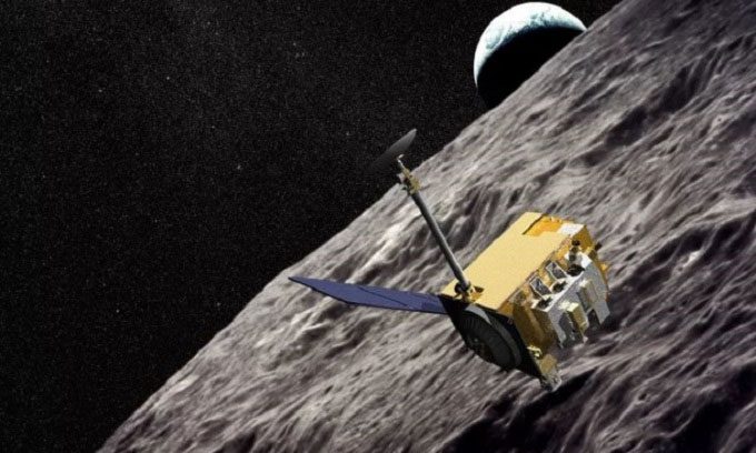Simulation of the Lunar Reconnaissance Orbiter orbiting the Moon.