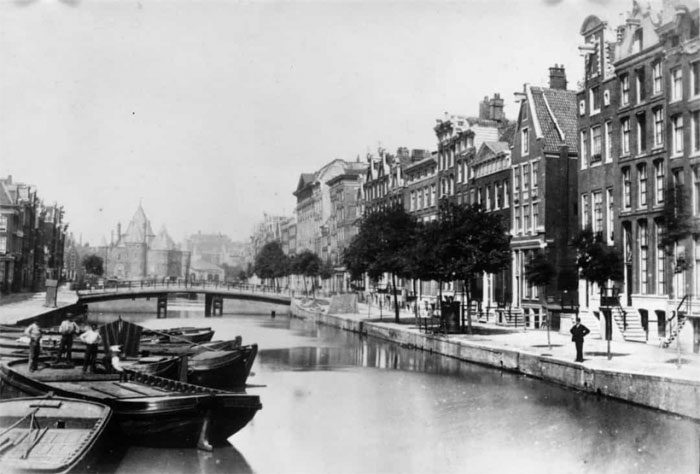 Houses along a canal in Amsterdam, Netherlands