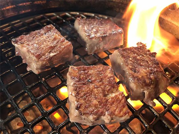 Olive Wagyu beef on the grill.