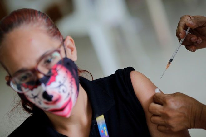 A woman in Venezuela receiving the Abdala vaccine on July 1.