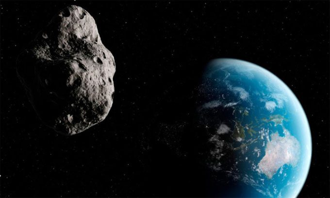 Simulation of an asteroid flying close to Earth.
