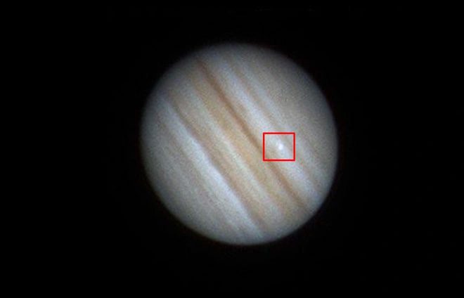 Asteroid colliding with Jupiter.