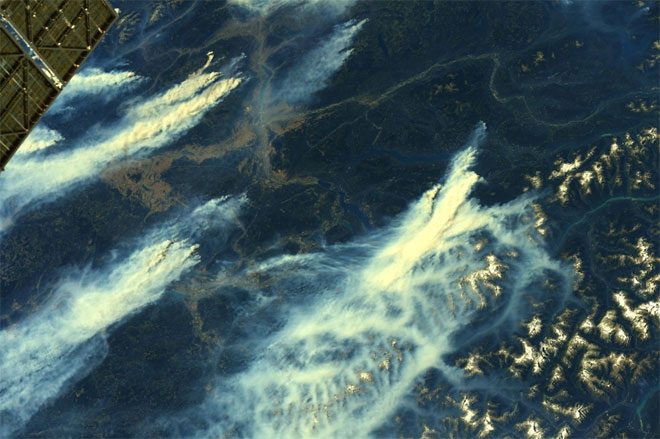 Smoke rising from forest fires in Canada on August 12.