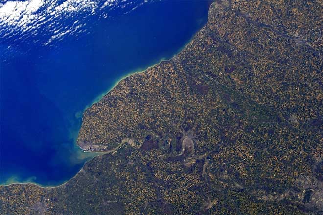 Photo capturing the Normandy region (France), Pesquet's hometown when he first boarded the ISS.