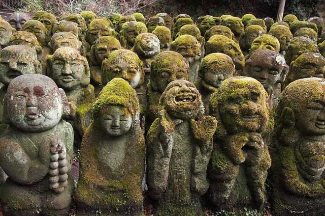 Stone statues in Otagi Nenbutsu-ji Temple in Kyoto, Japan.