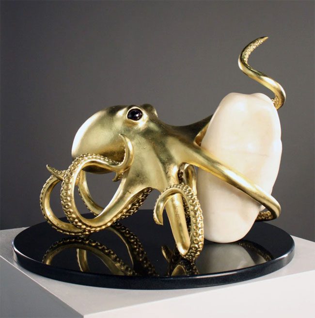 Octopus-shaped stand to protect the giant pearl.