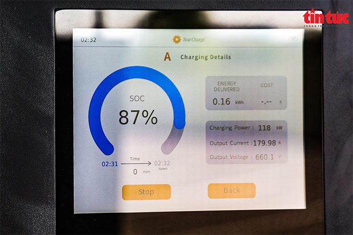 Estimated charging time is about 2 hours, each charging station has solar panels.